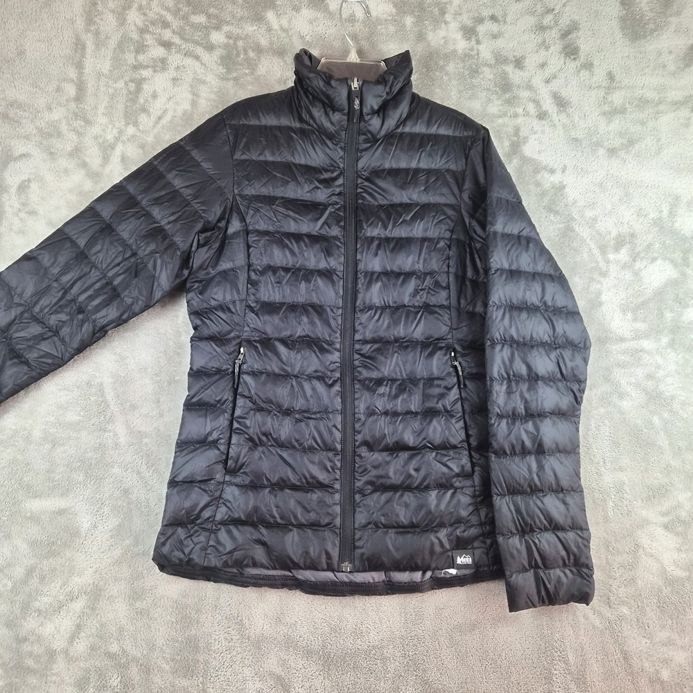 REI CO OP Down Puffer 650 Jacket Womens Small Black Full Zip Long Sleeve Outdoor